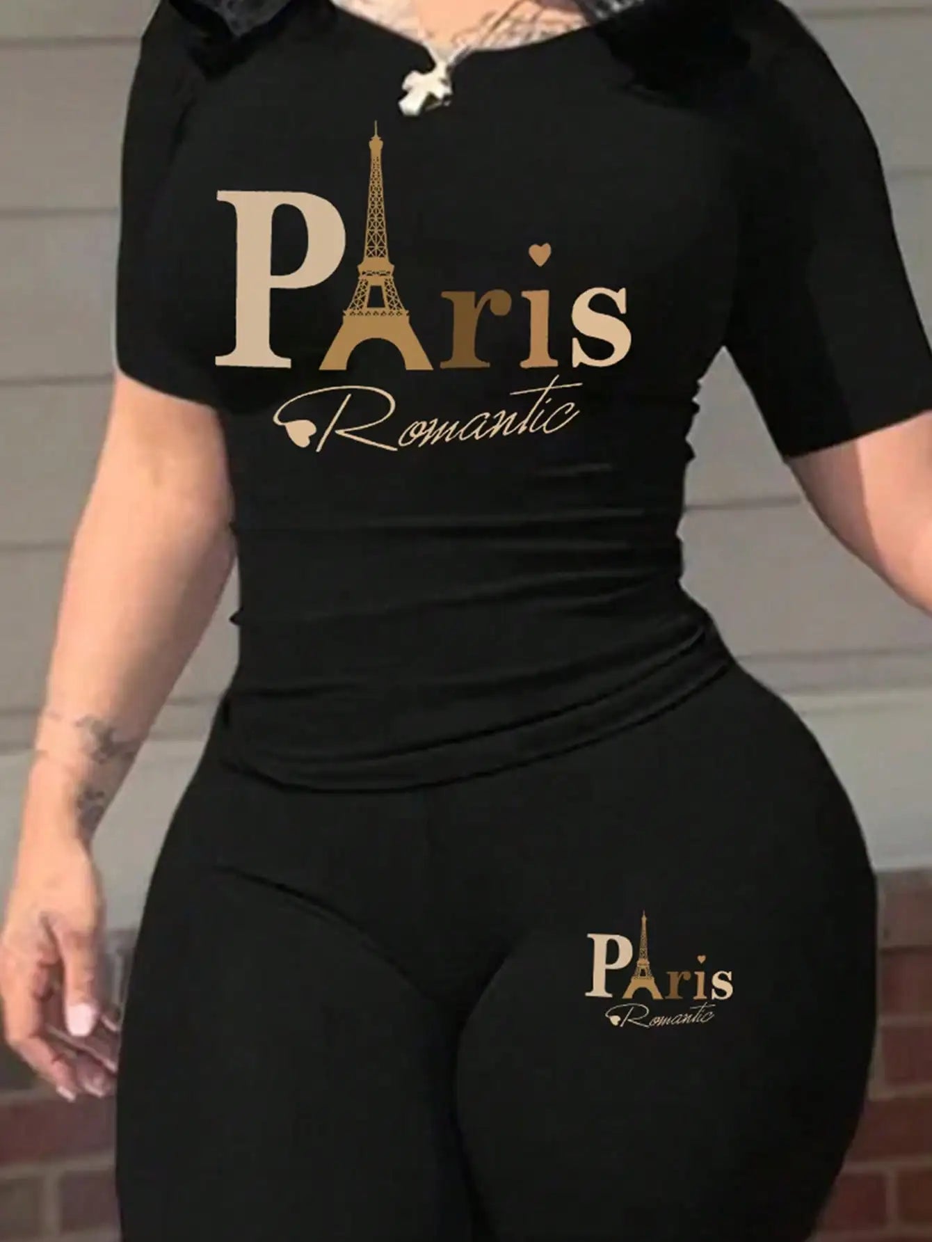 Women's Paris Print T-Shirt & Pants Set