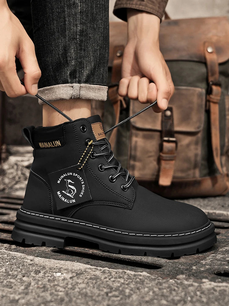Mid-Calf Heavy-Duty Lace-Up Ankle Boots