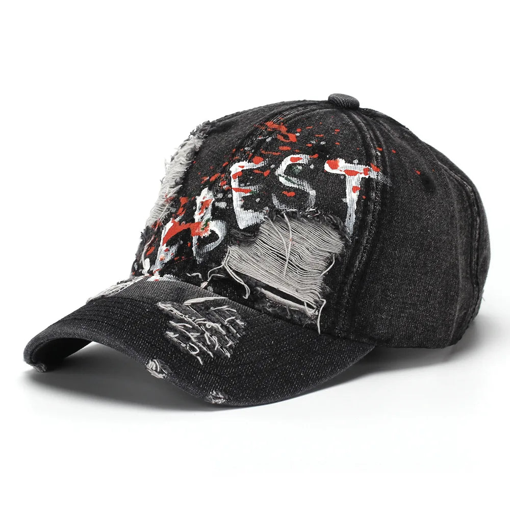 Distressed Letter-Patch Baseball Cap