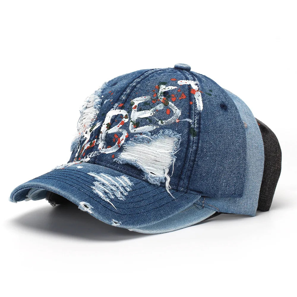Distressed Letter-Patch Baseball Cap
