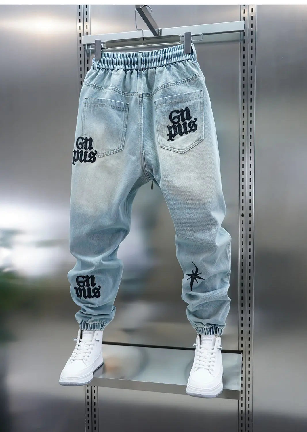 Men's Embroidered Letter Washed Baggy Jeans