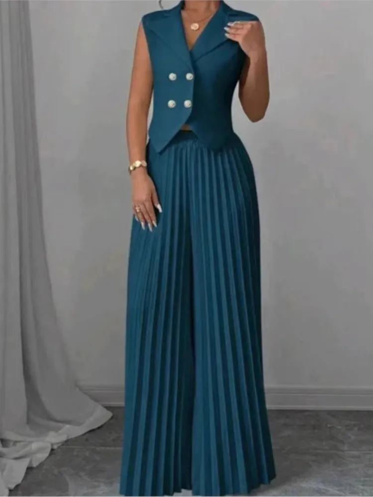 Women's V-Neck Vest & Wide-Leg Pants Set