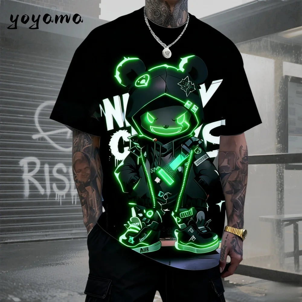 Men's 3D Retro Bear Print Quick-Dry T-Shirt