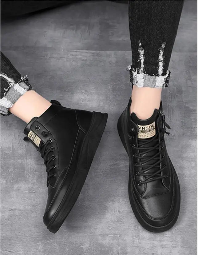 Men's Zip-Up High-Top Leather Ankle Boots