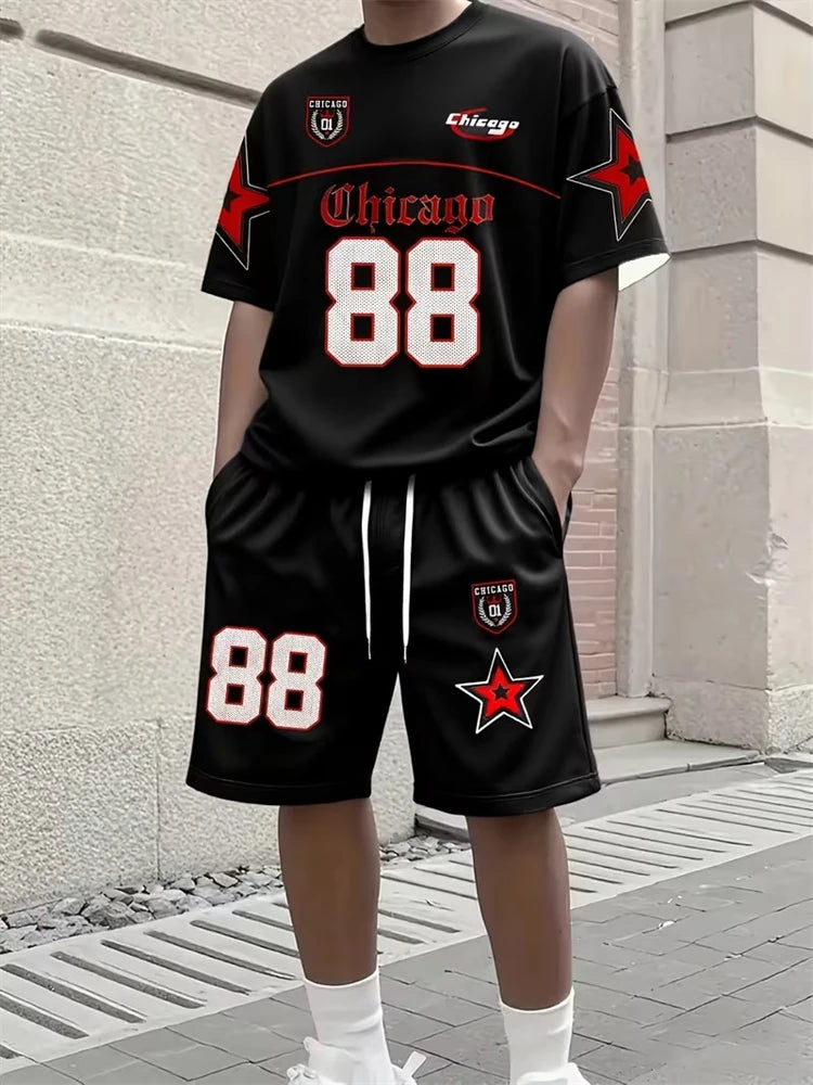 Men's 3D Riding Print T-Shirt & Shorts Set