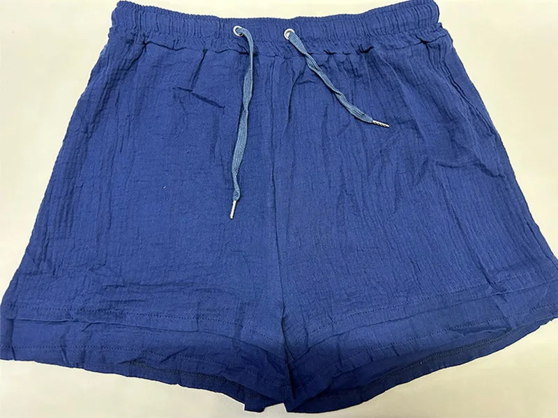 Women's Muslin Button Short Suit Set