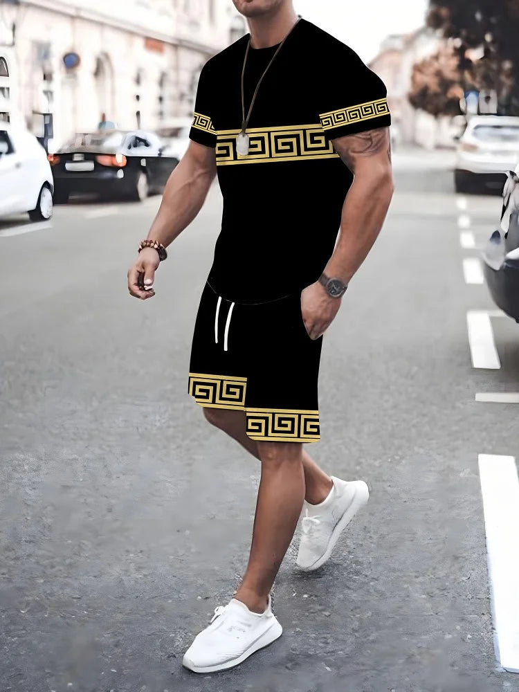 Men's King Print 3D T-Shirt & Shorts Set