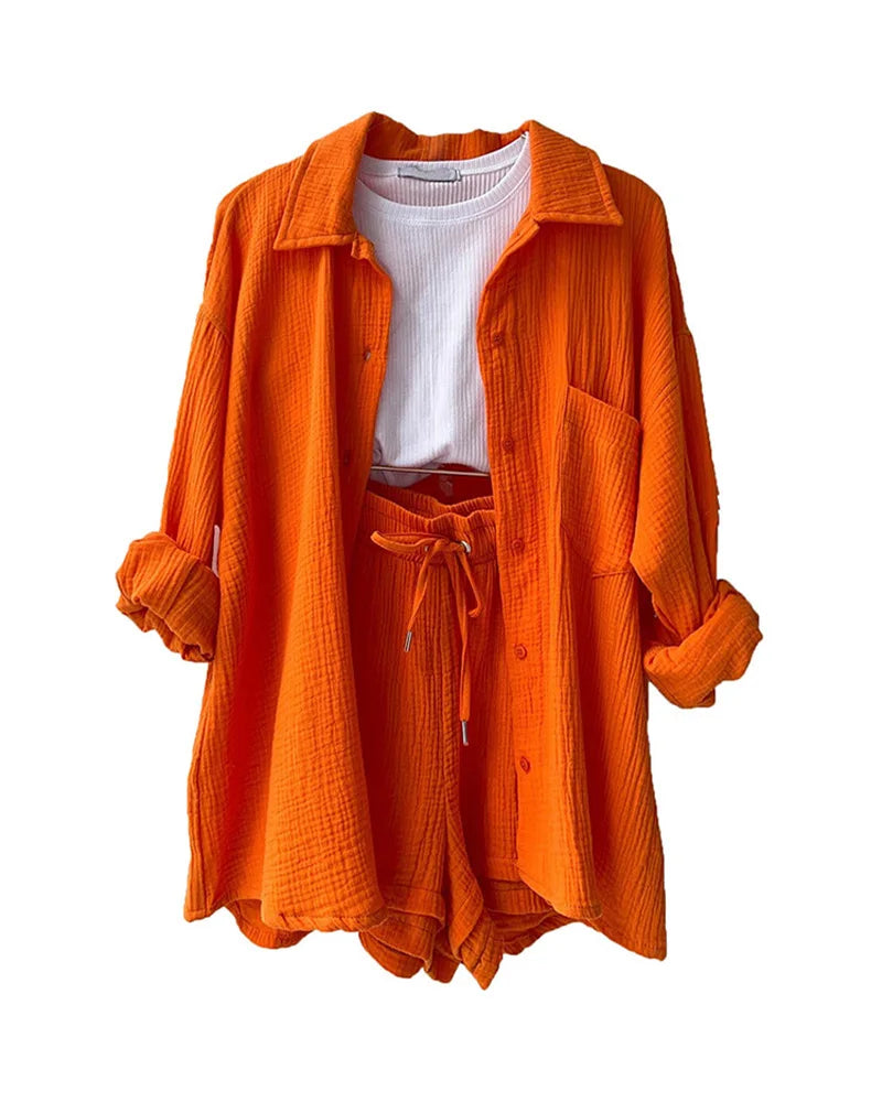 Women's Muslin Button Short Suit Set