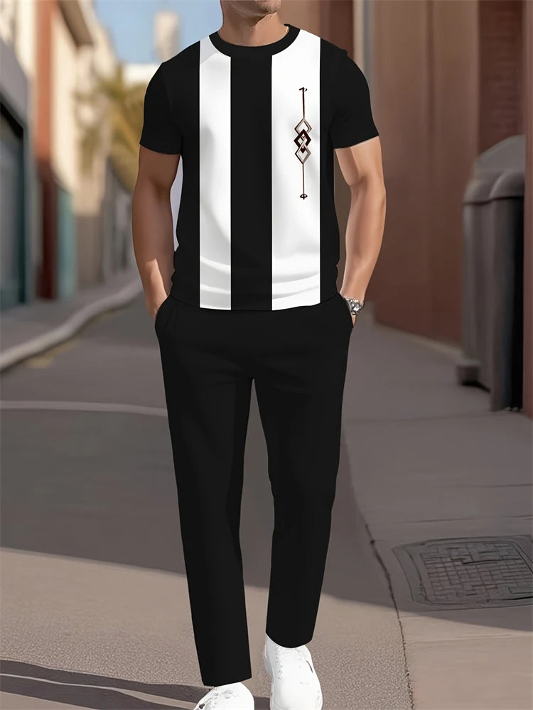Men's 3D Navy Anchor Print Shirt & Pants Set