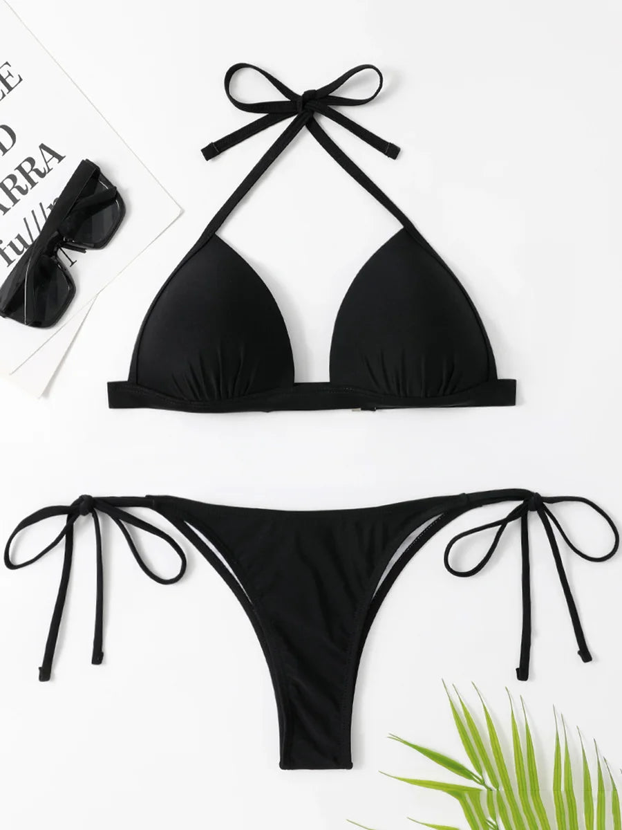 Women's Push-Up Halter Bra Cup Bikini Set