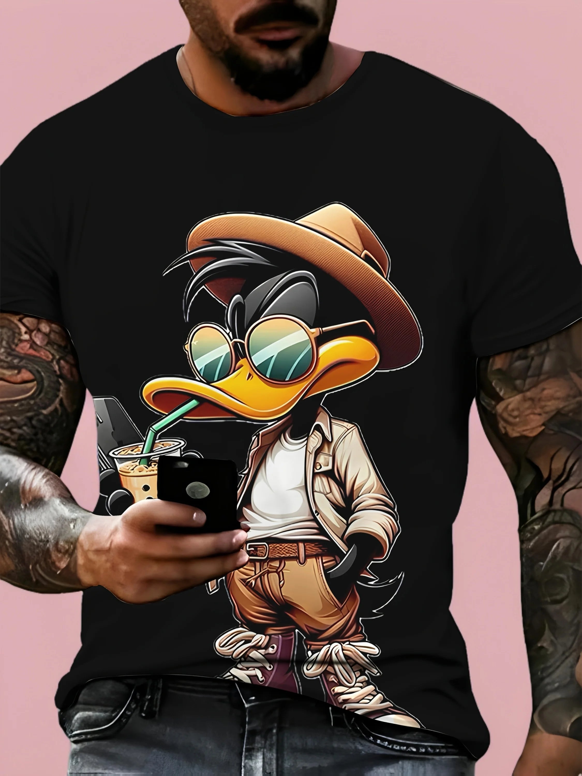 Unisex Cartoon Duck Hip-Hop Print T-Shirt