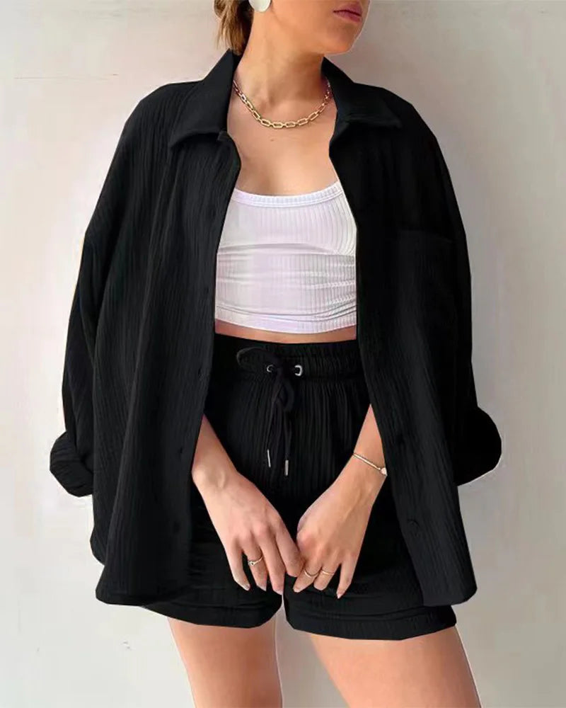 Women's Muslin Button Short Suit Set