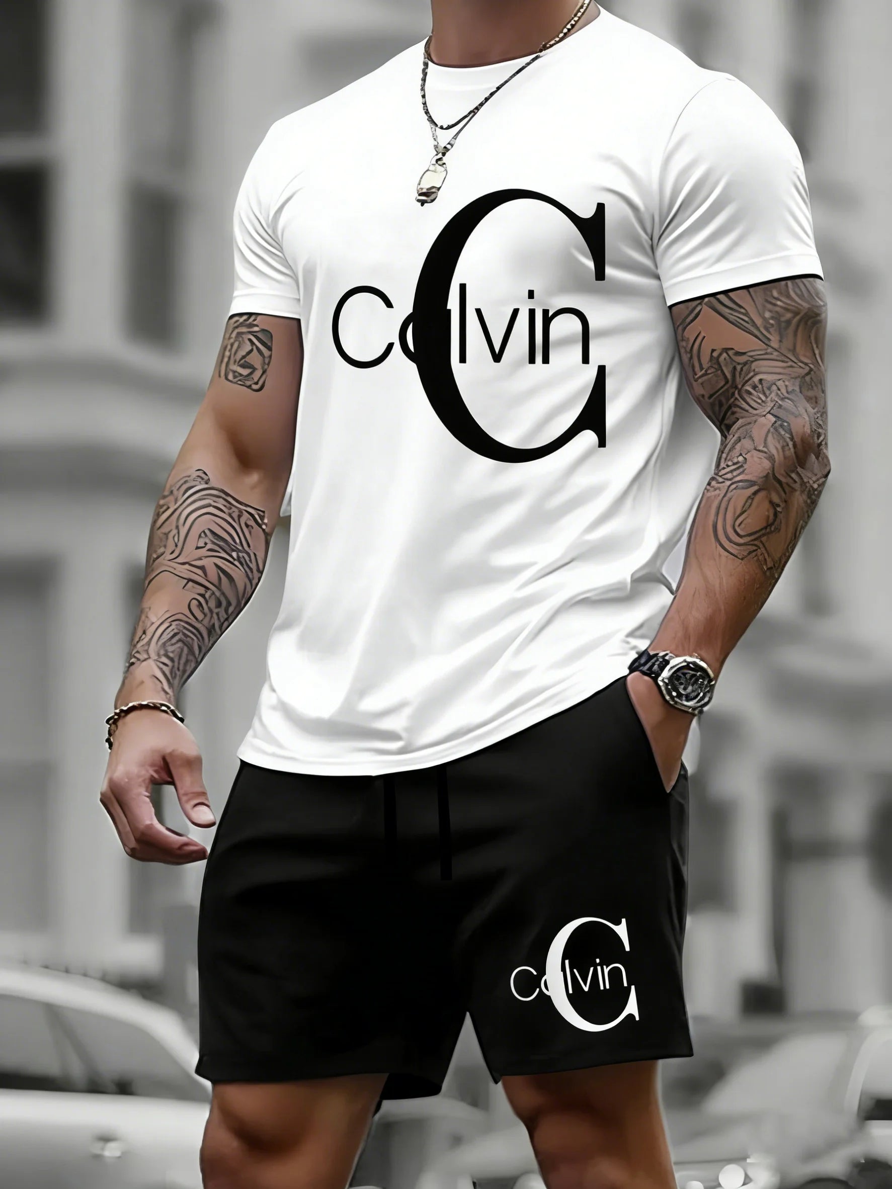 Men's Quick-Dry Printed T-Shirt & Shorts Set