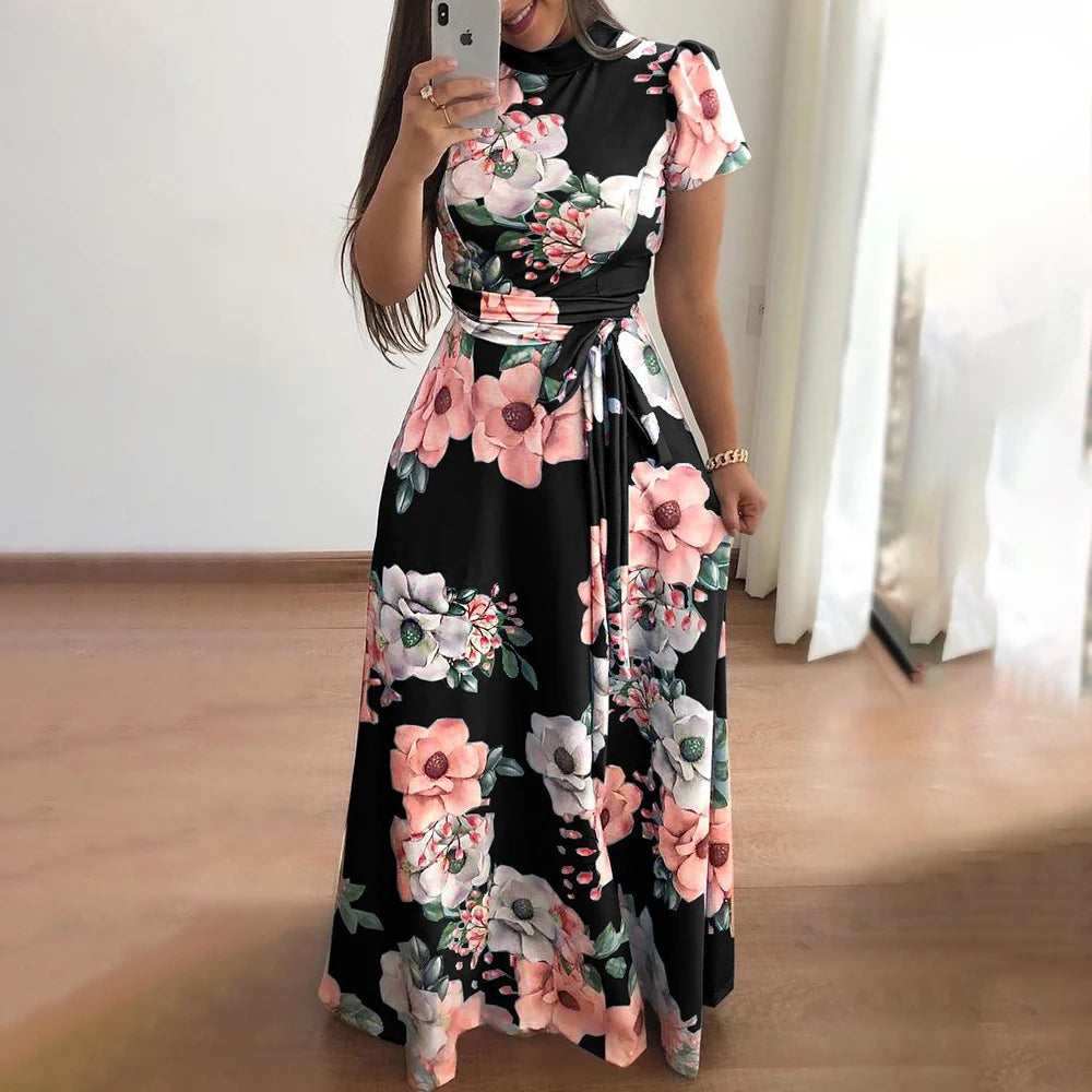 Women's Boho Floral A-Line Swing Maxi Dress