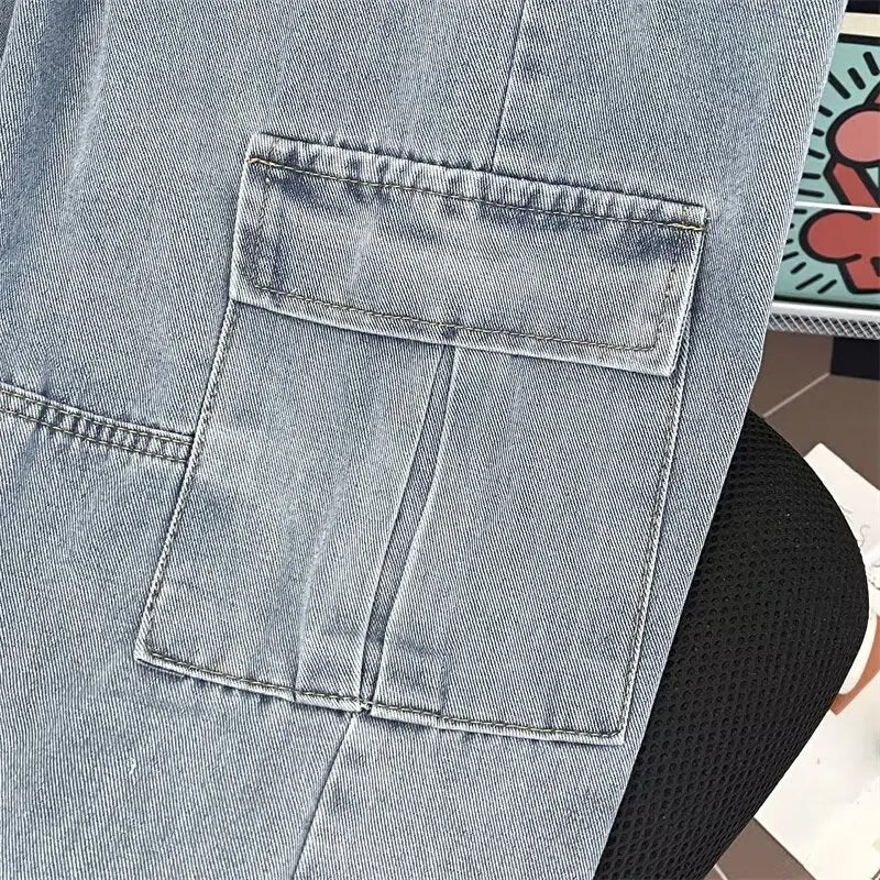 Men's Hip-Hop Vintage Washed Wide-Leg Cargo Jeans