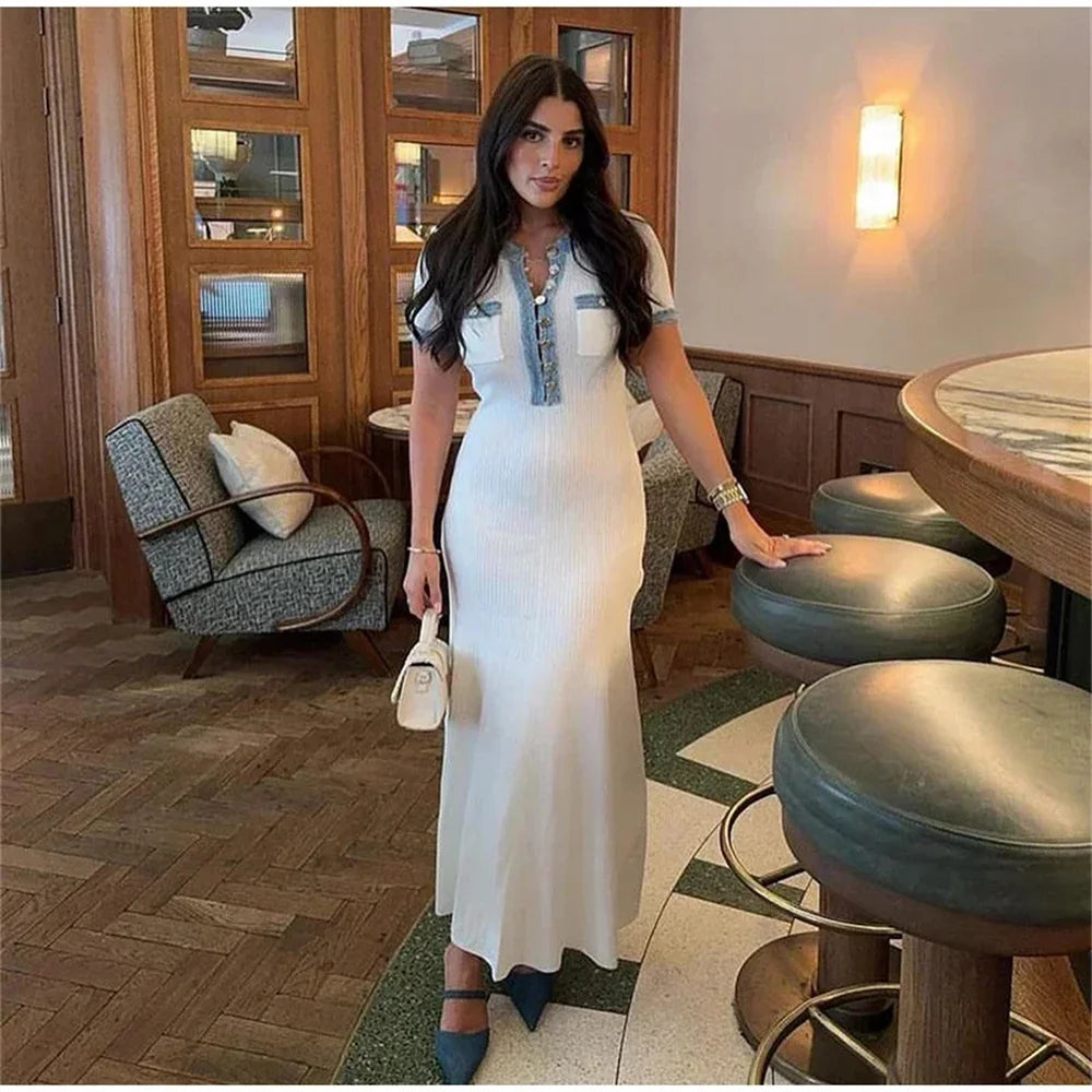 Women's Contrast Knit Bodycon Maxi Dress