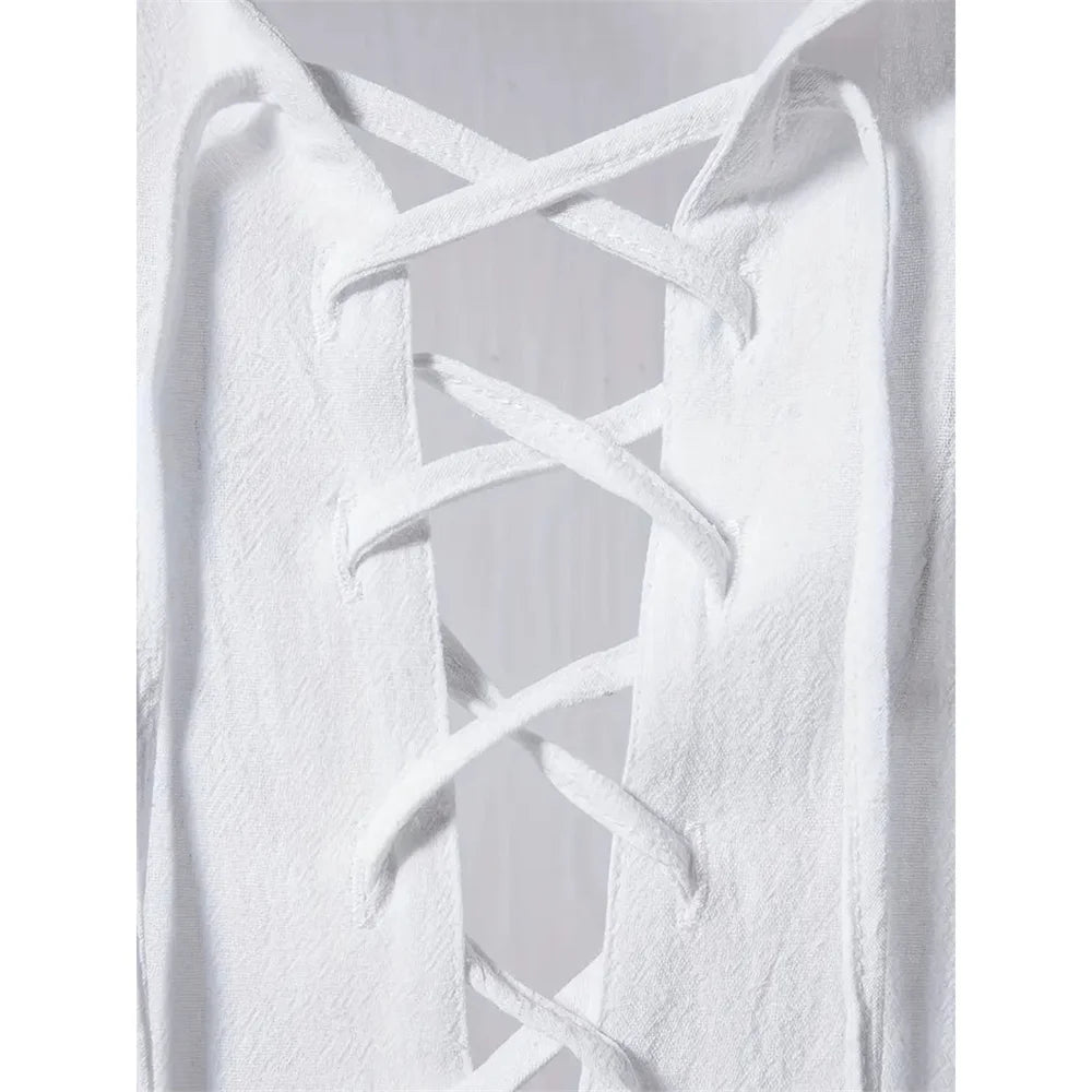 Men's Cotton Linen V-Neck Retro Shirt