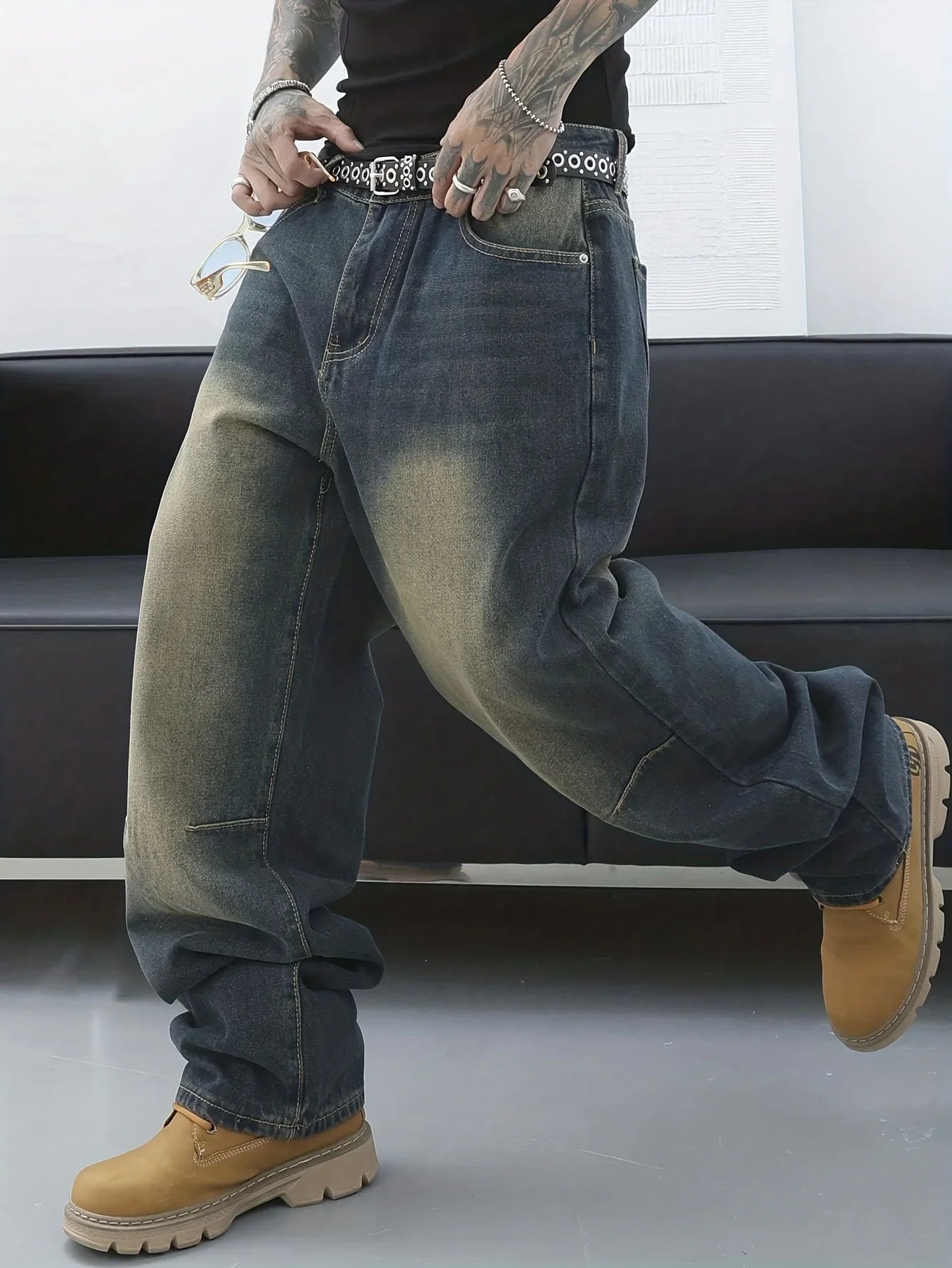 Men's Y2K Baggy Straight-Leg Denim Jeans