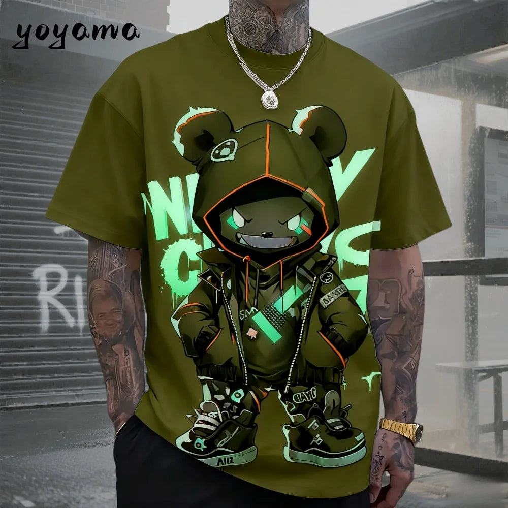 Men's 3D Retro Bear Print Quick-Dry T-Shirt