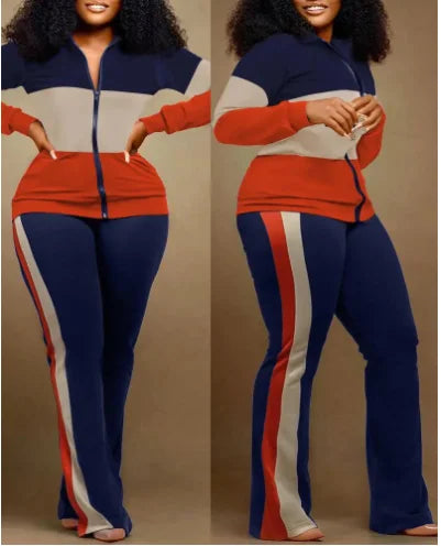 Women's Geometric Print Zip-Up Top & Pants Set