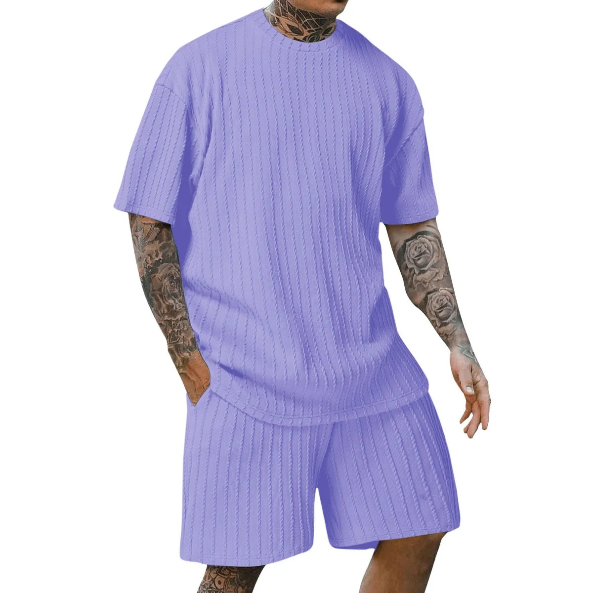 Men's Vertical Stripe T-Shirt & Shorts Set