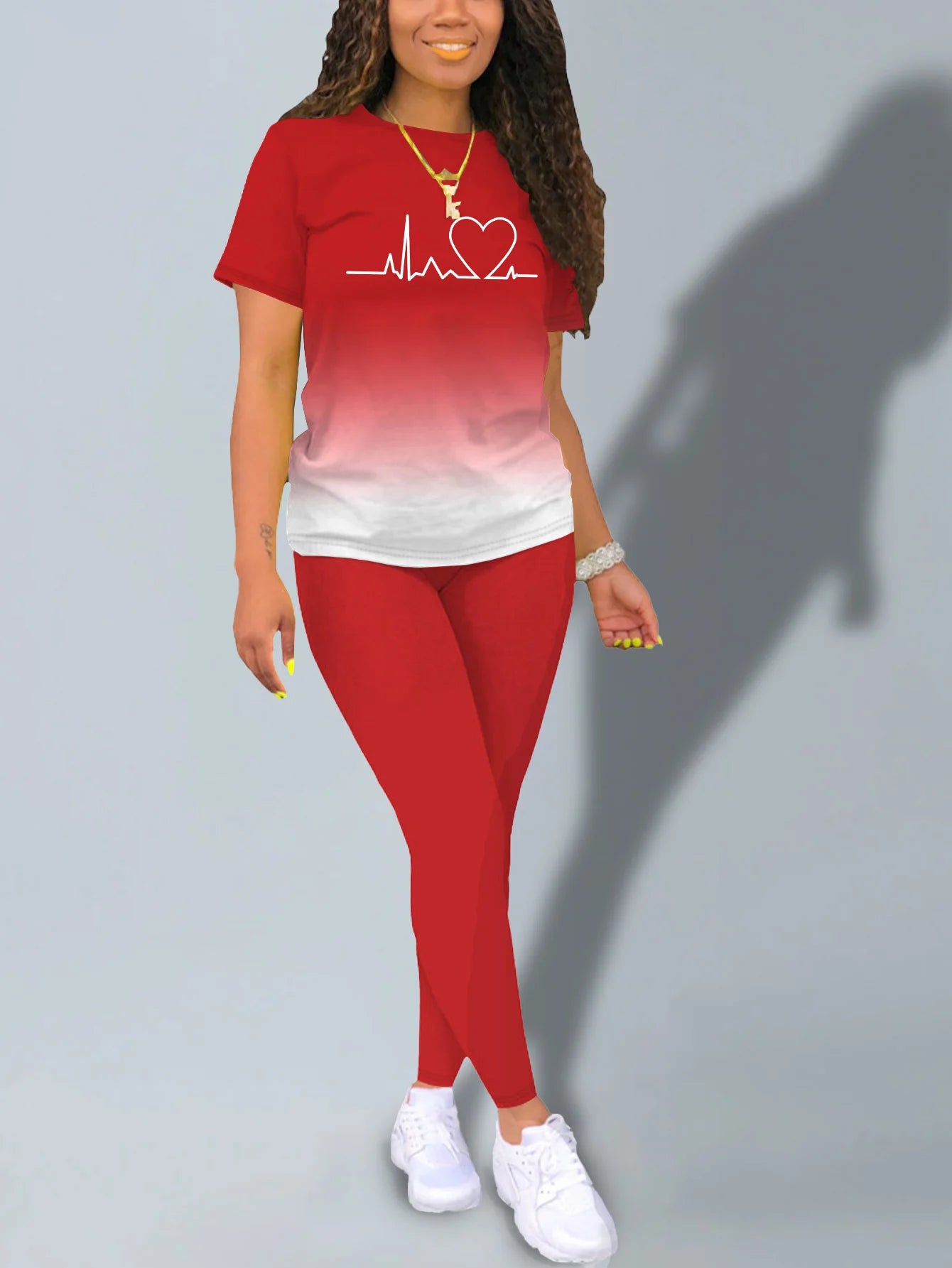 Women's Heart Print Gradient Summer Set