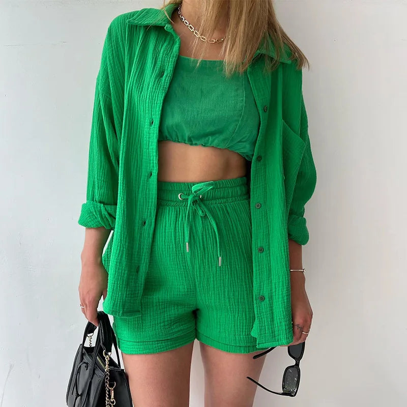 Women's Muslin Button Short Suit Set