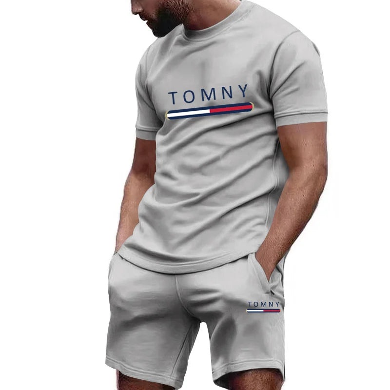 Men's Letter Rose Patchwork T-Shirt & Shorts Set