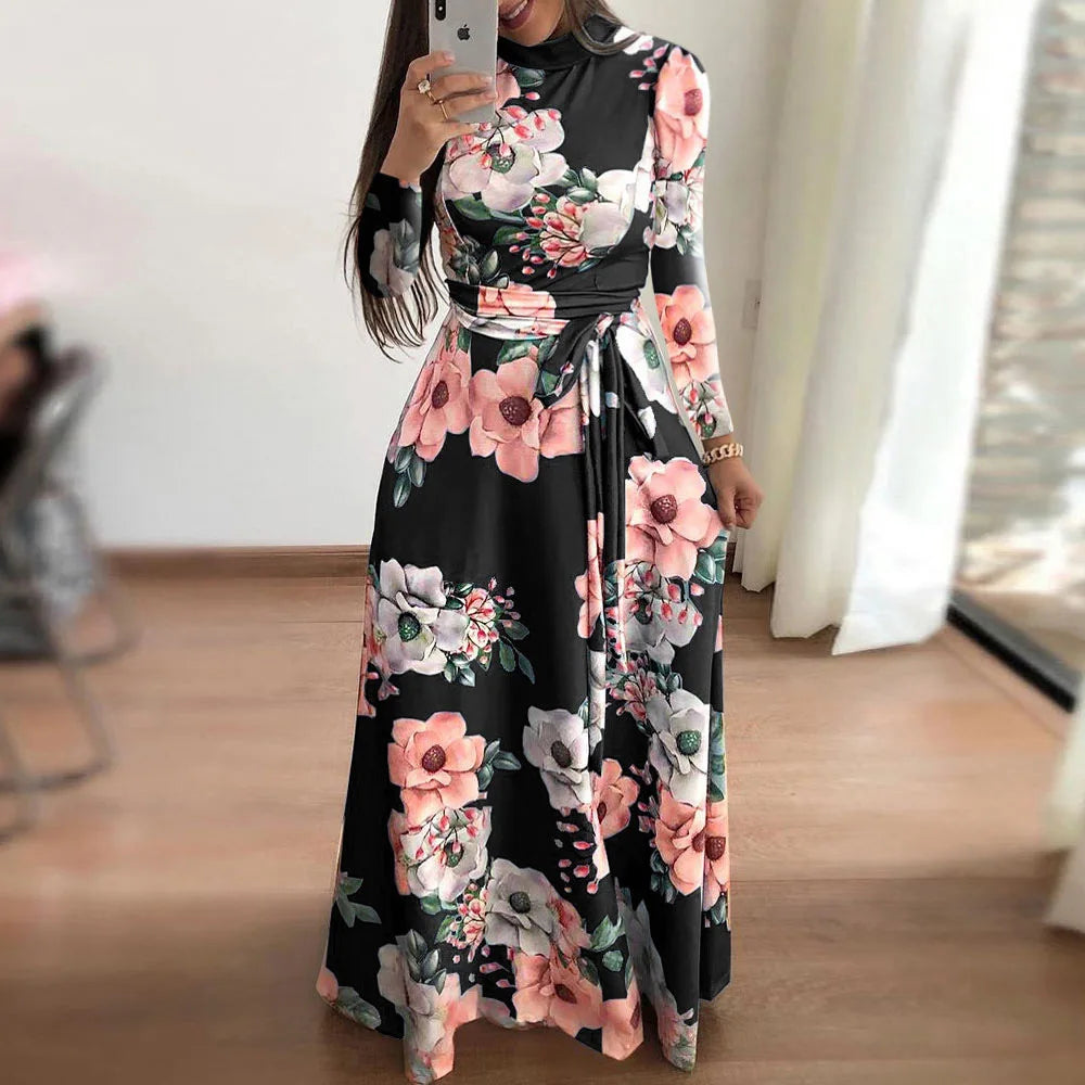 Women's Boho Floral A-Line Swing Maxi Dress