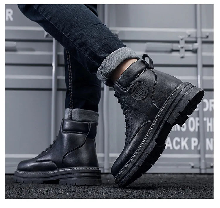 Men's High-Top Motorcycle Lace-Up Boots