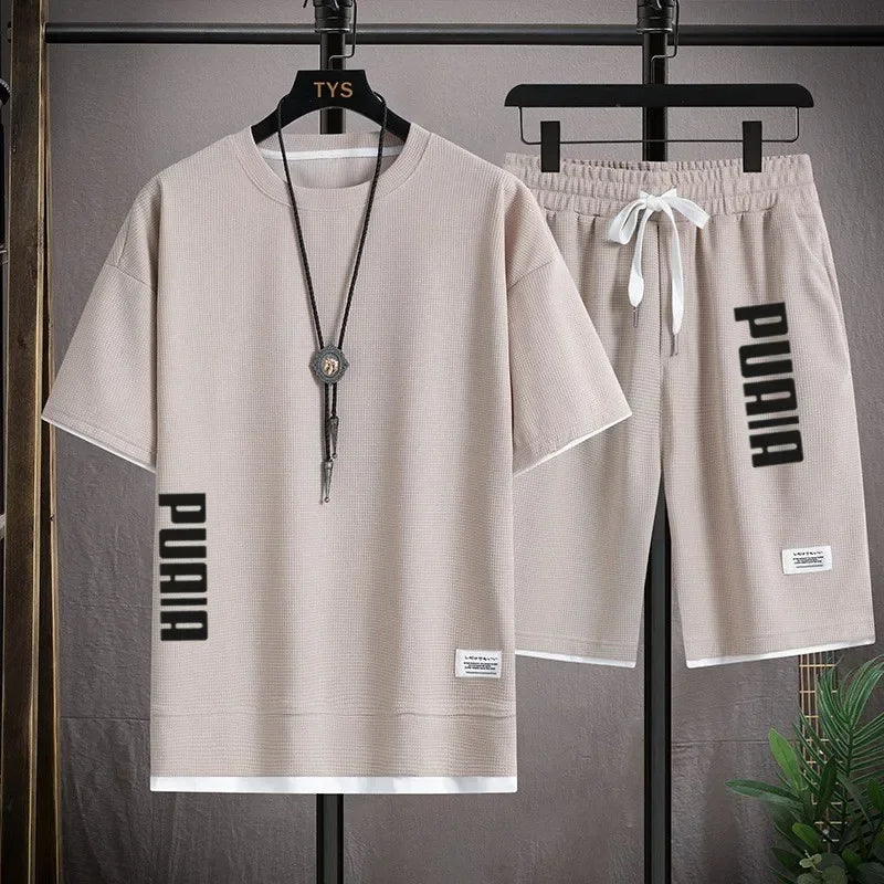 Men's Printed T-Shirt & Shorts Running Set