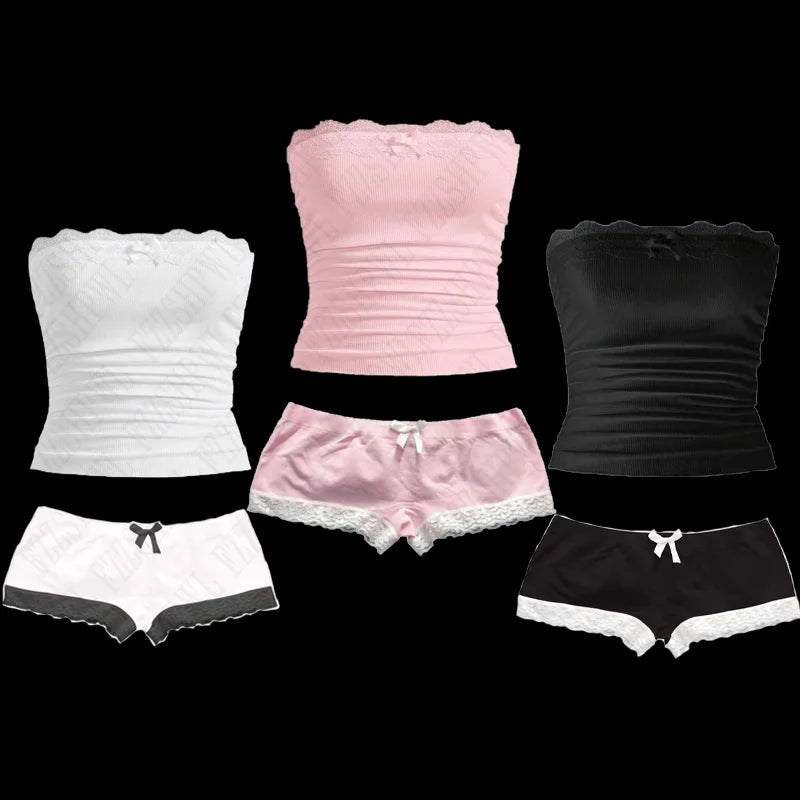 Women's Y2K Tube Top & Mini Shorts Set