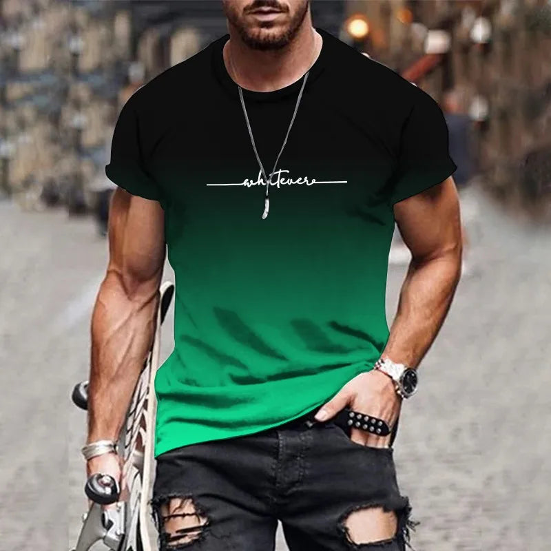Men's Gradient Letter Print Casual T-Shirt