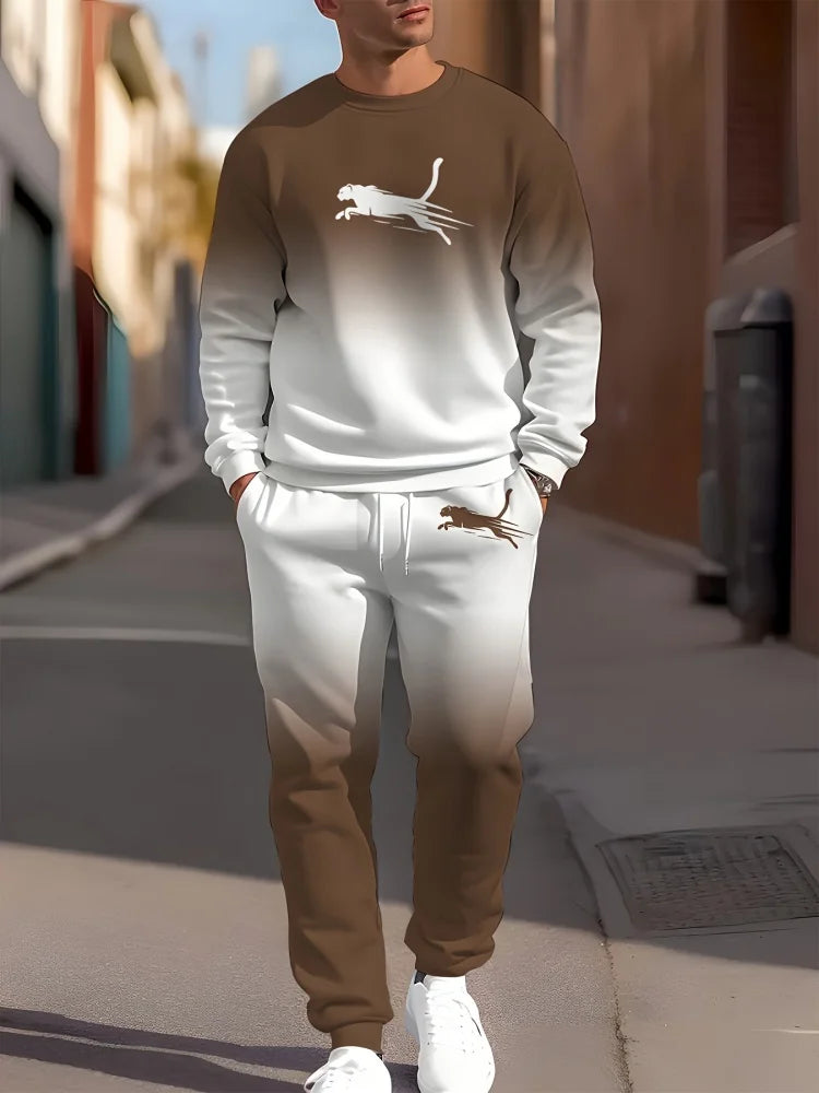 Men's Gradient Print Long-Sleeve & Pants Set