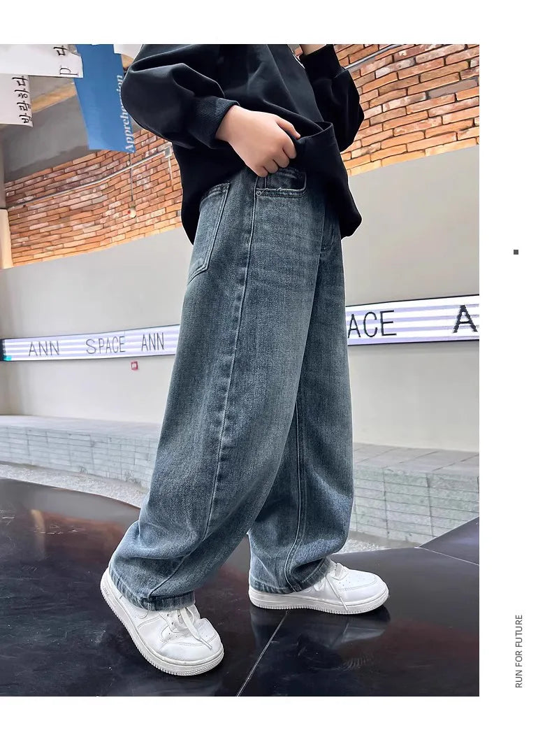 Boys' Wide-Leg Straight Denim Jeans
