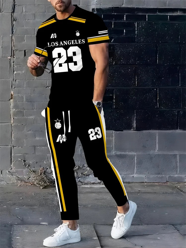 Men's 3D Letter Print Long-Sleeve & Pants Set
