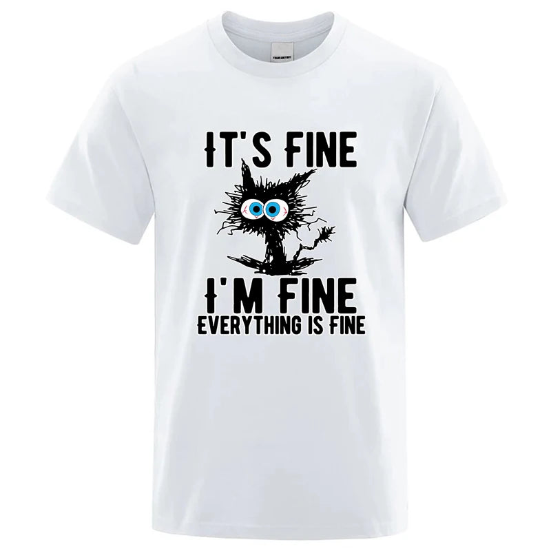 DOUSE Men's Cool Cat Graphic Tee – 100% Cotton Casual Short Sleeve
