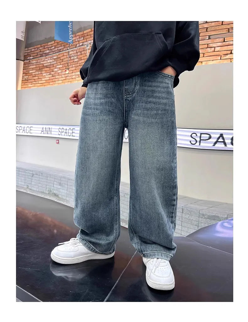 Boys' Wide-Leg Straight Denim Jeans