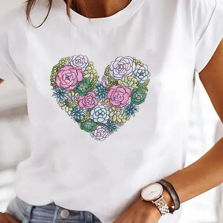Women's Love Heart Print Y2K Crop T-Shirt