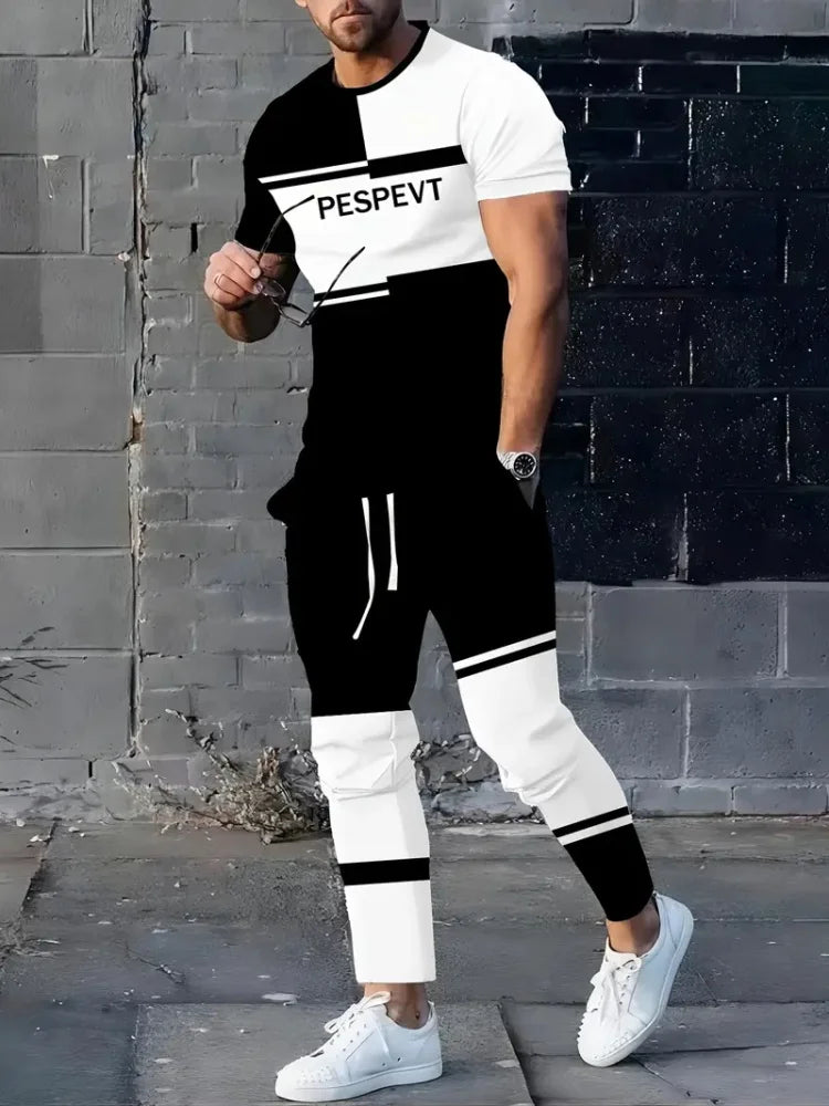 Men's 3D Letter Print Long-Sleeve & Pants Set