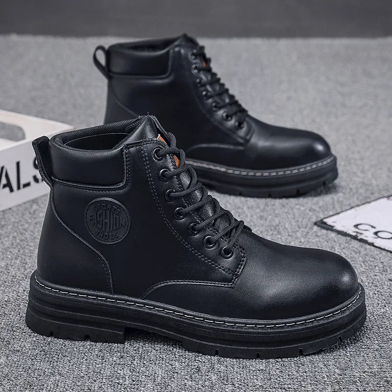Men's High-Top Motorcycle Lace-Up Boots