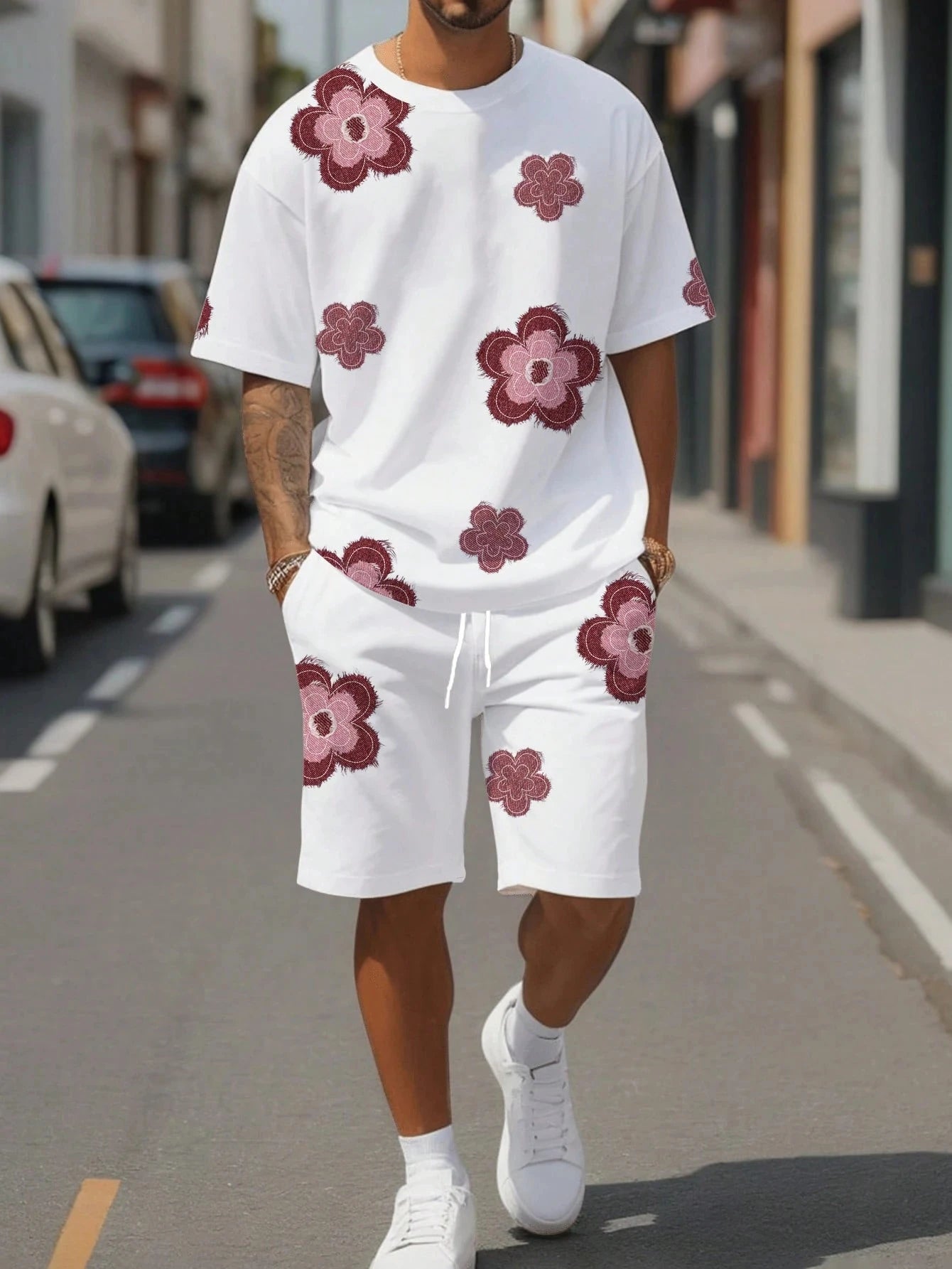 Men's Floral Graphic Tee & Shorts Set