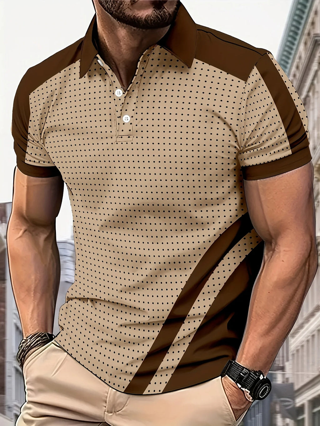 Men's 3D Polka Dot Print Polo Shirt
