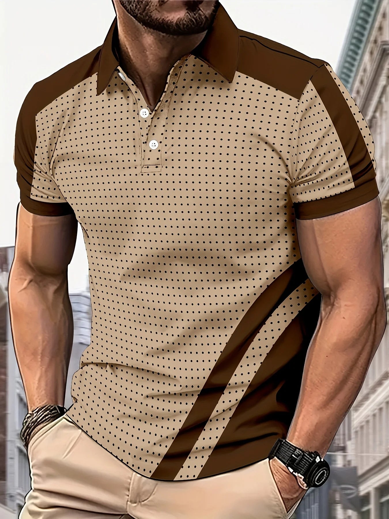 Men's 3D Polka Dot Print Polo Shirt