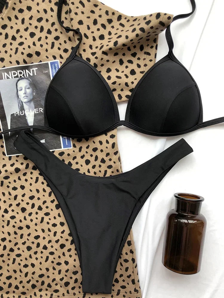 Women's Push-Up Halter Bra Cup Bikini Set
