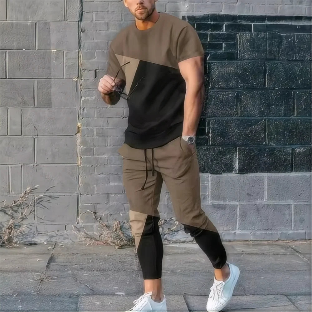 Men's 3D Print T-Shirt & Long Pants Set