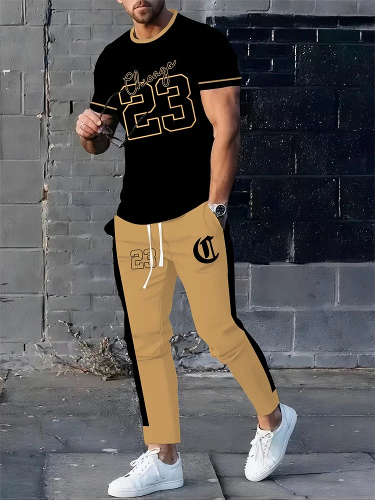 Men's 3D Letter Print Long-Sleeve & Pants Set
