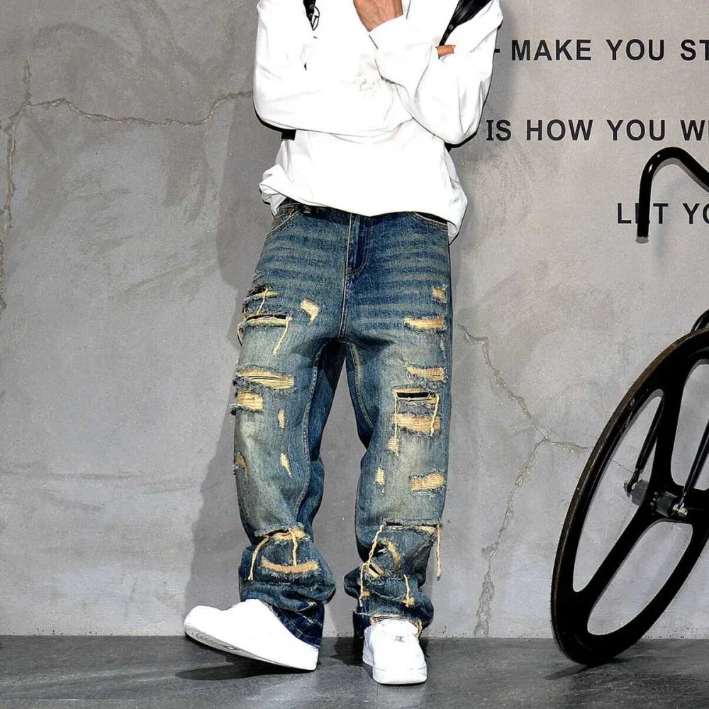 Men's Ripped Distressed Baggy Straight Jeans