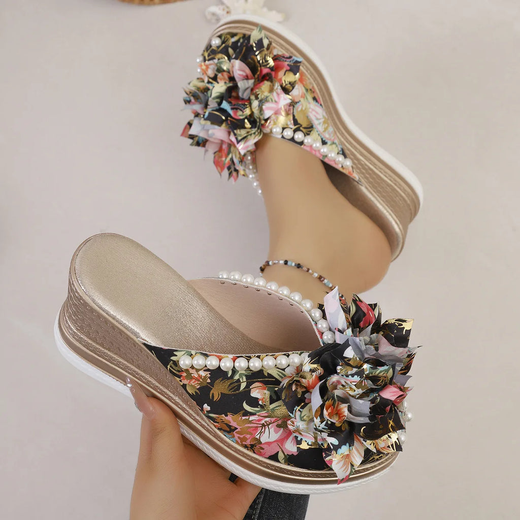 Women's Block Heel Flower Platform Sandals