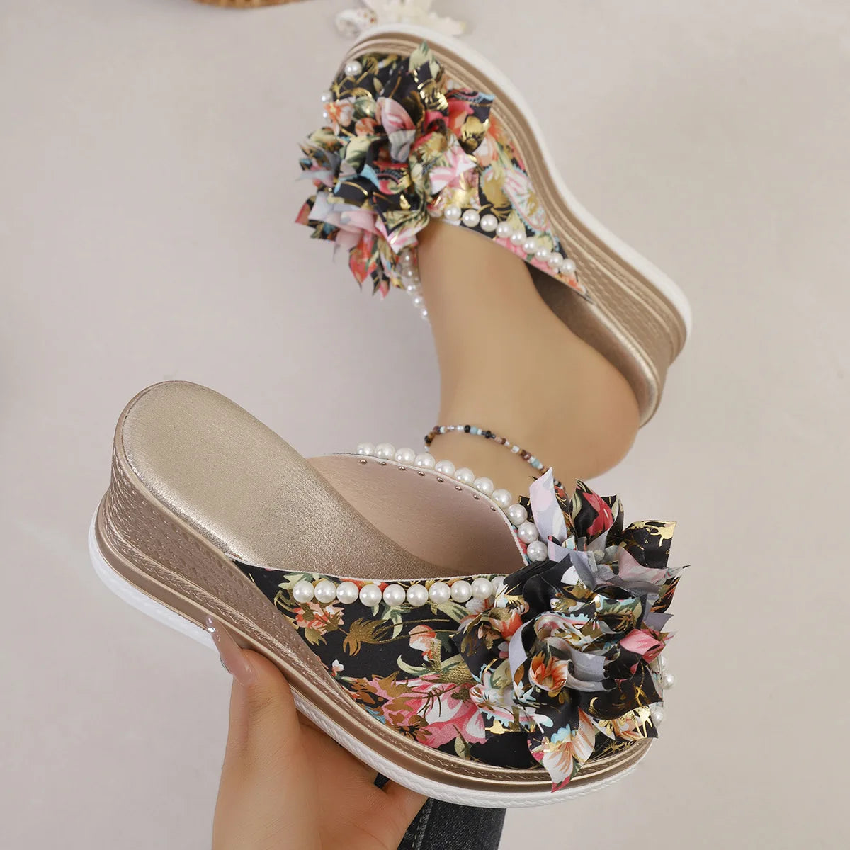 Women's Block Heel Flower Platform Sandals